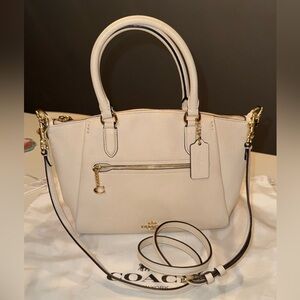 Coach Elise Polished Pebble Leather Satchel Chalk White Gold Hardware Dust Bag